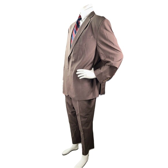 Prontomodo Europa Men 2pc Suit 100% Merino Wool 50R 44x27 Brown Micro Check - Picture 5 of 16
